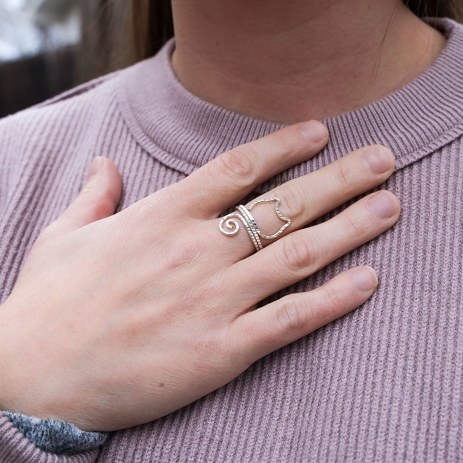 Sterling Silver Cat's Outline Ring