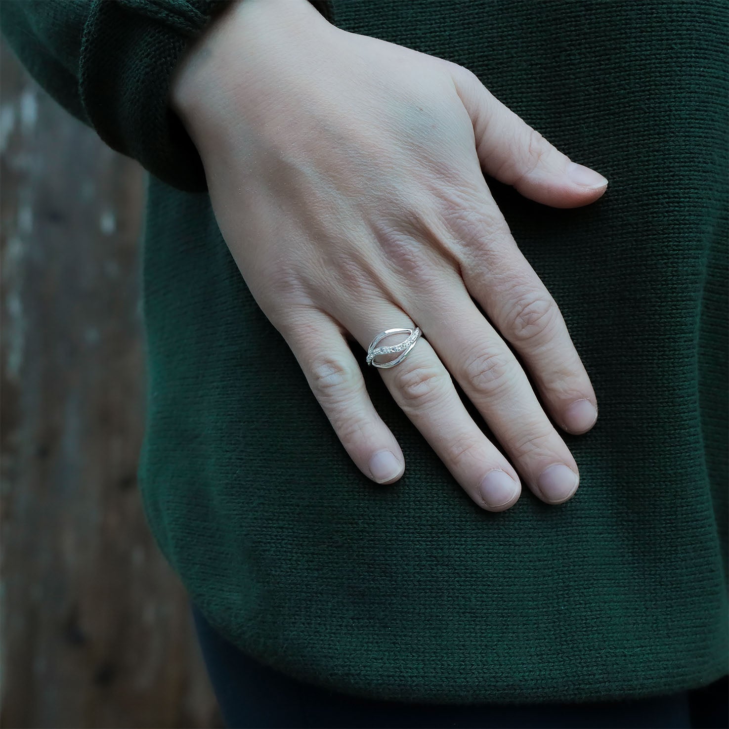 Sterling Silver Wave Ring with Zirconia