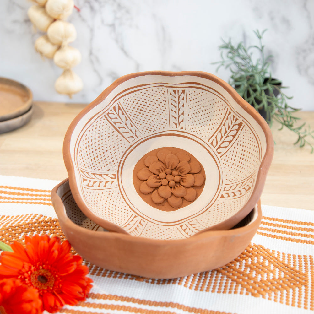 Patamban Hand-Painted Floral Clay Fruit Bowl