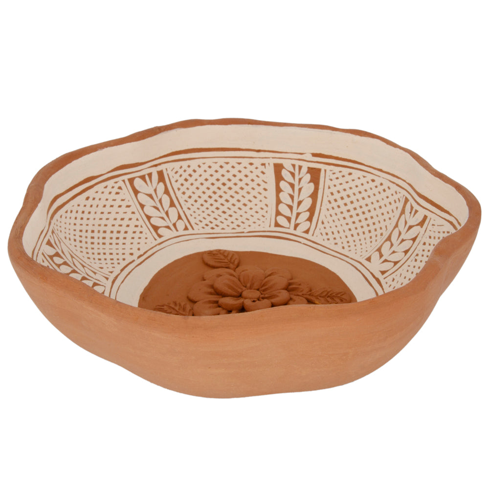 Patamban Hand-Painted Floral Clay Fruit Bowl