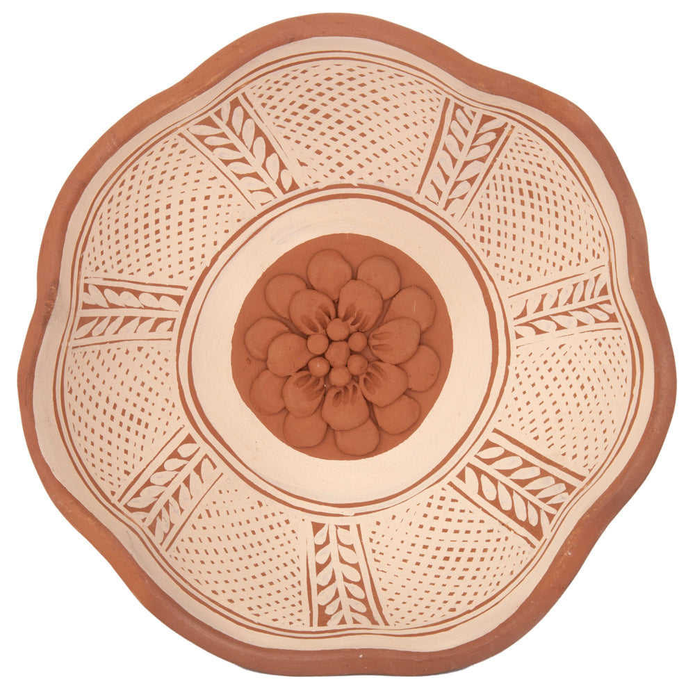Patamban Hand-Painted Floral Clay Fruit Bowl