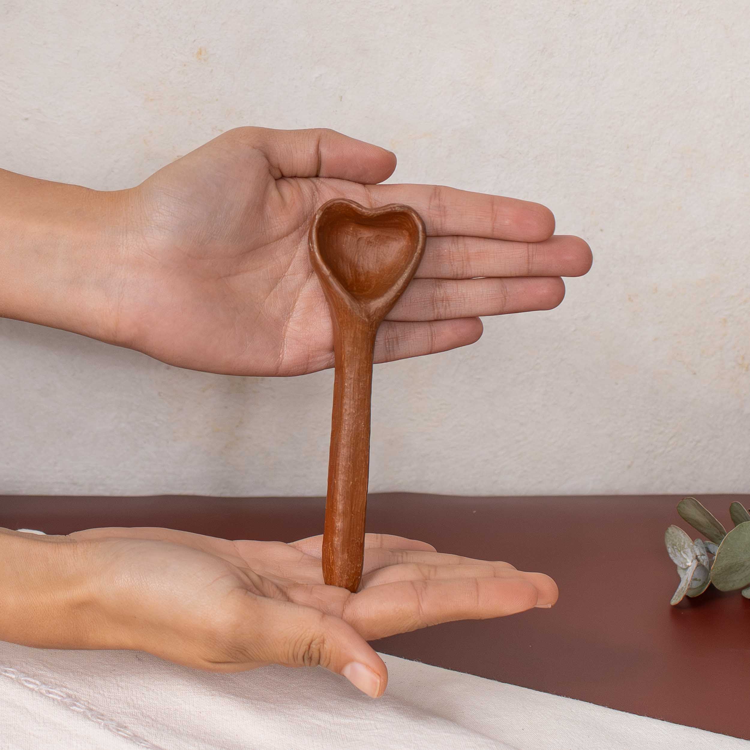 Red Clay Heart-Shaped Spoon