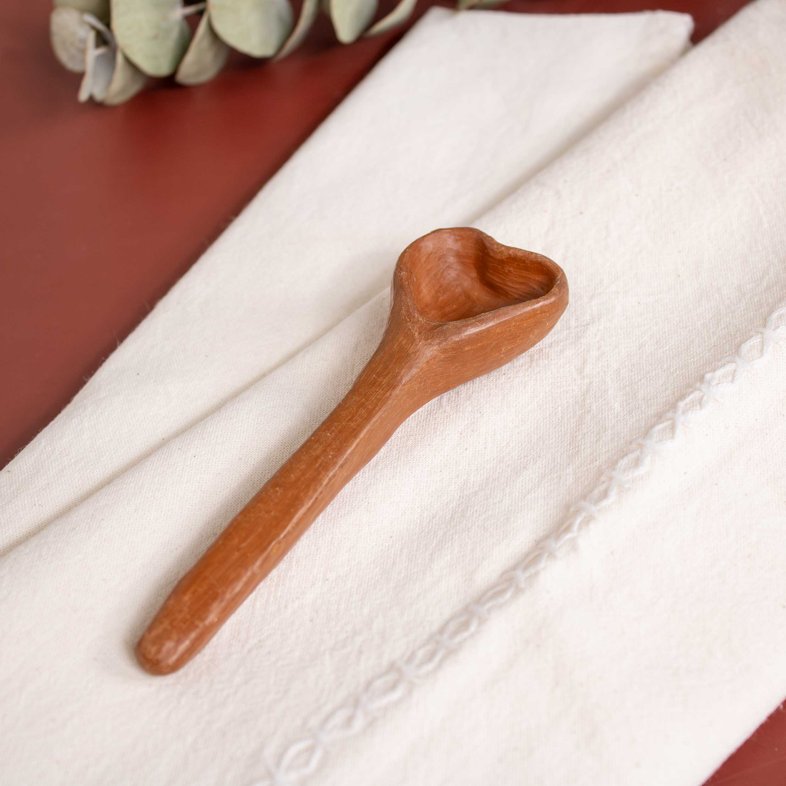 Red Clay Heart-Shaped Spoon