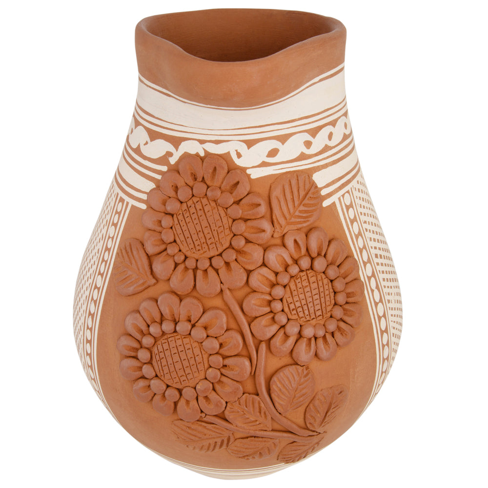 Patamban Pitcher Vase with Sculpted Flowers