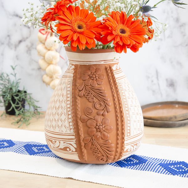 Patamban Teardrop Vase with Sculpted Flowers | Lolo Mexican Mercadito