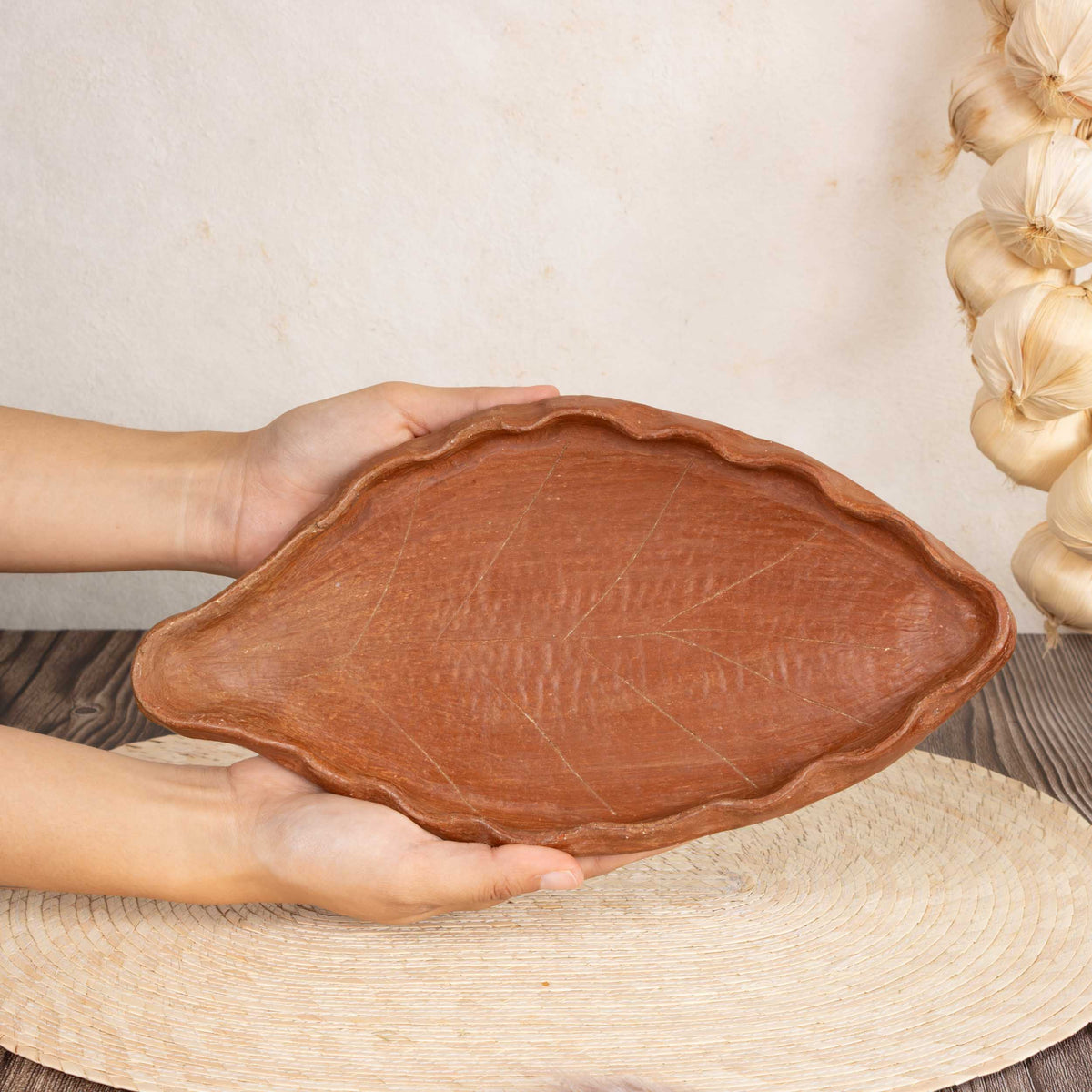 Red Clay Terracotta Leaf Plate