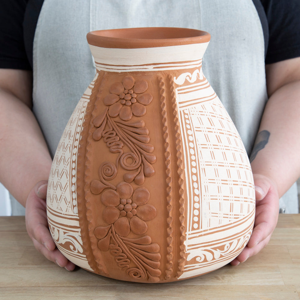 Patamban Teardrop Vase with Sculpted Flowers