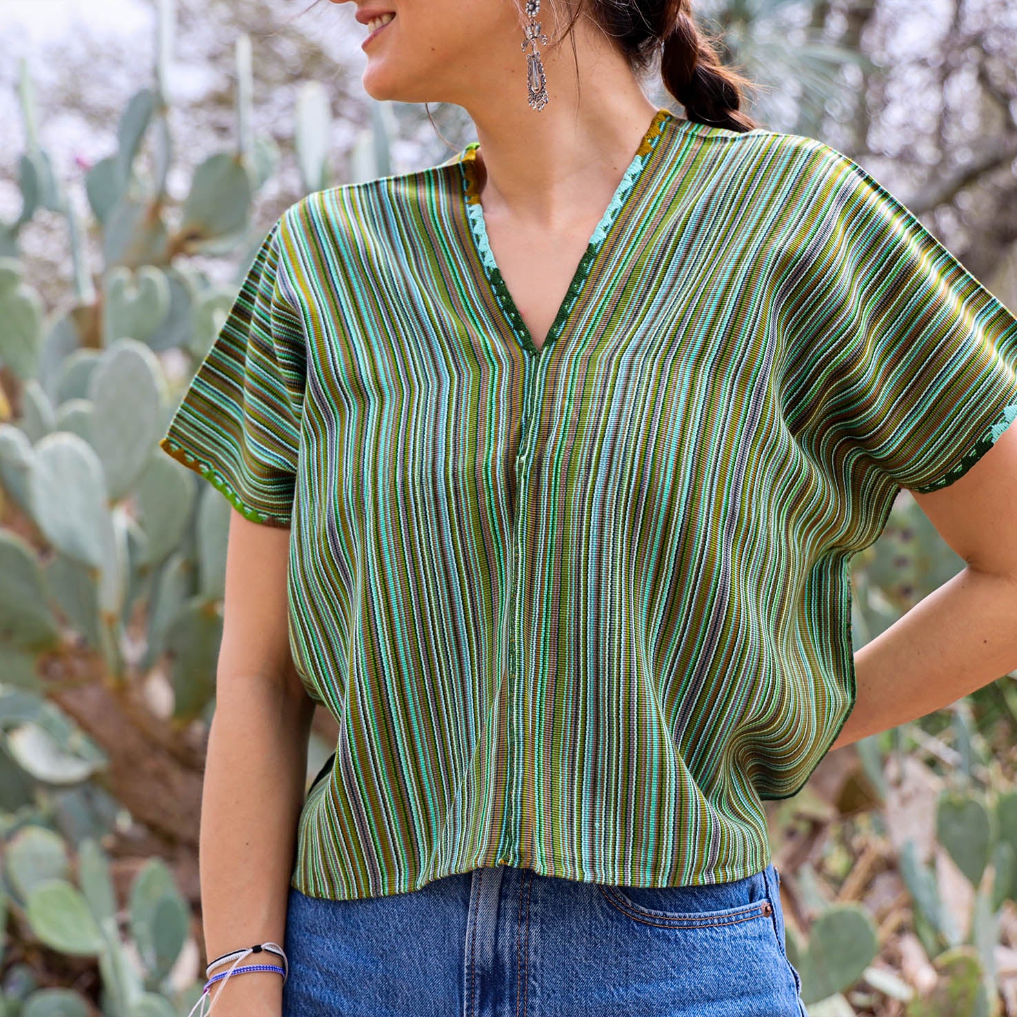 Bonita Lines Cropped Huipil Blouse