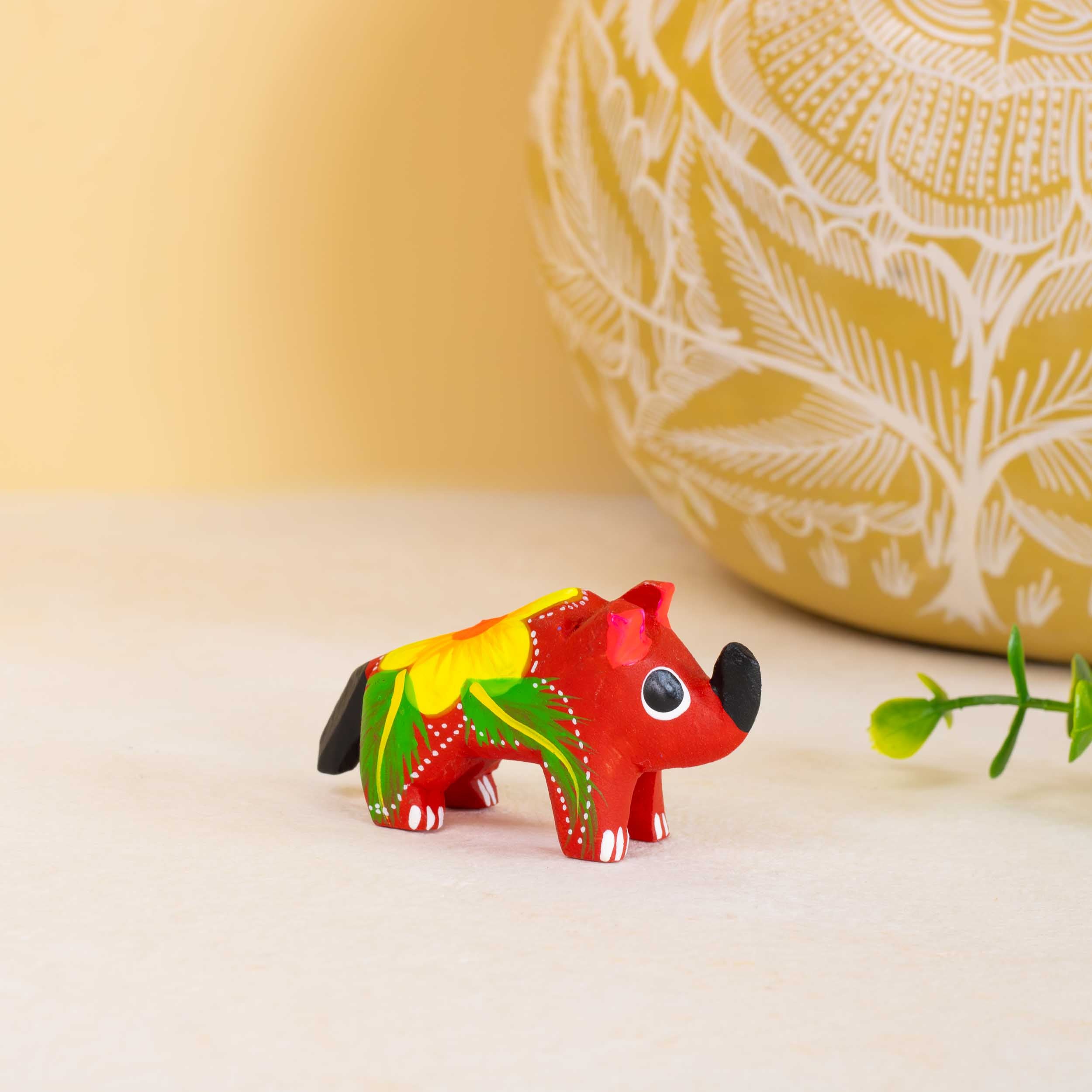 Hand Painted Rhino Wooden Figurine