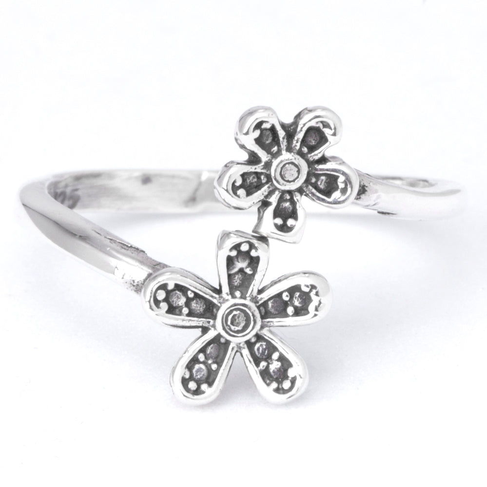 Sterling Silver Open Daisies Adjustable Ring