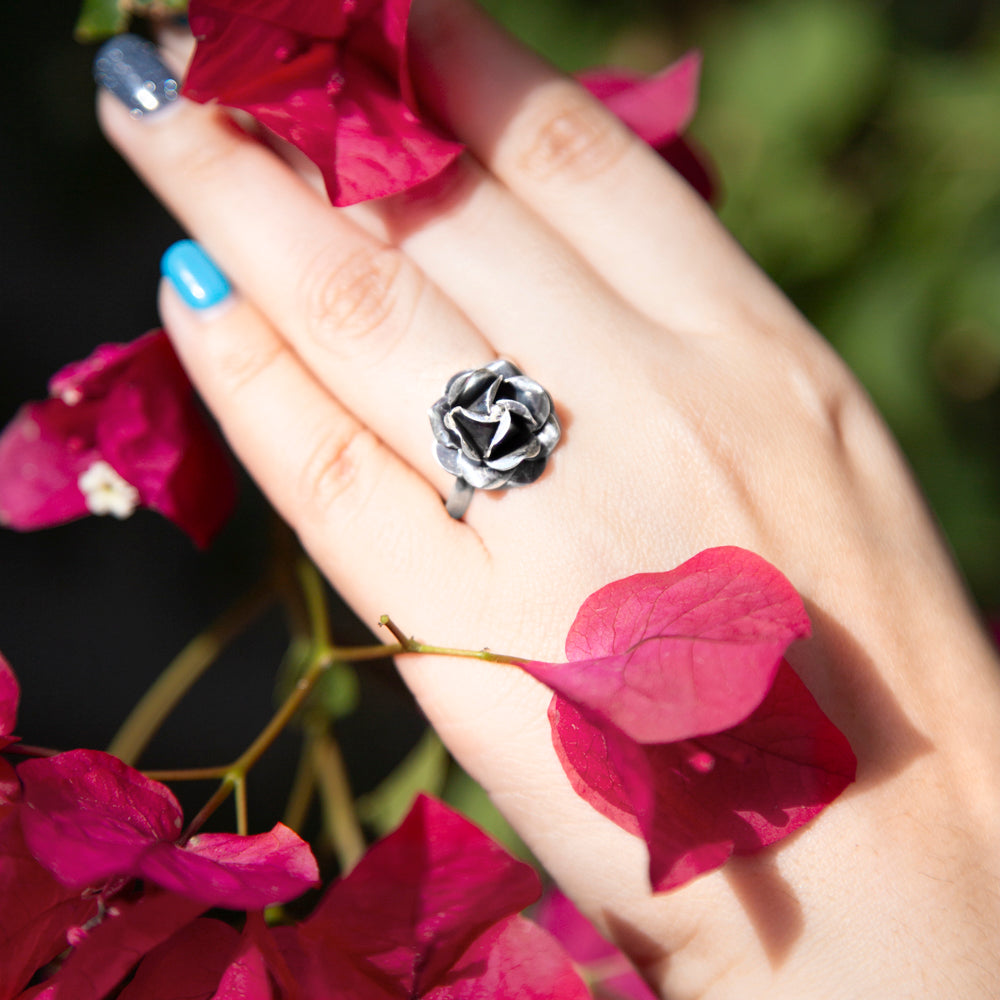 Sterling Silver Lovely Rose Adjustable Ring