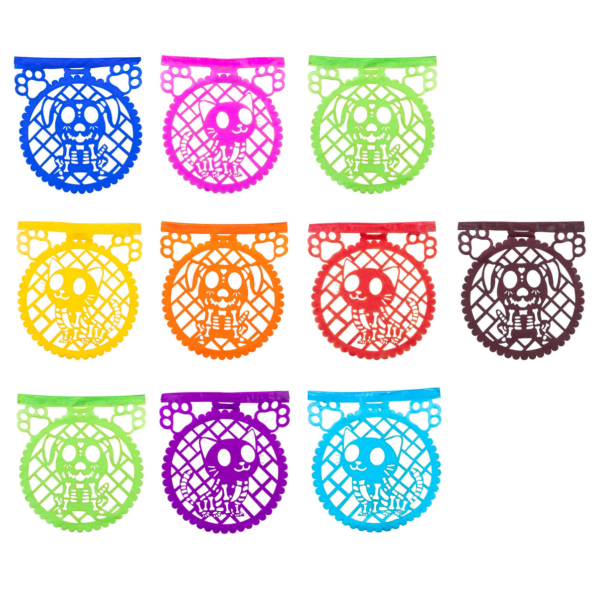 Papel Picado Rounded Dia de Muertos Dogs and Cats Banner
