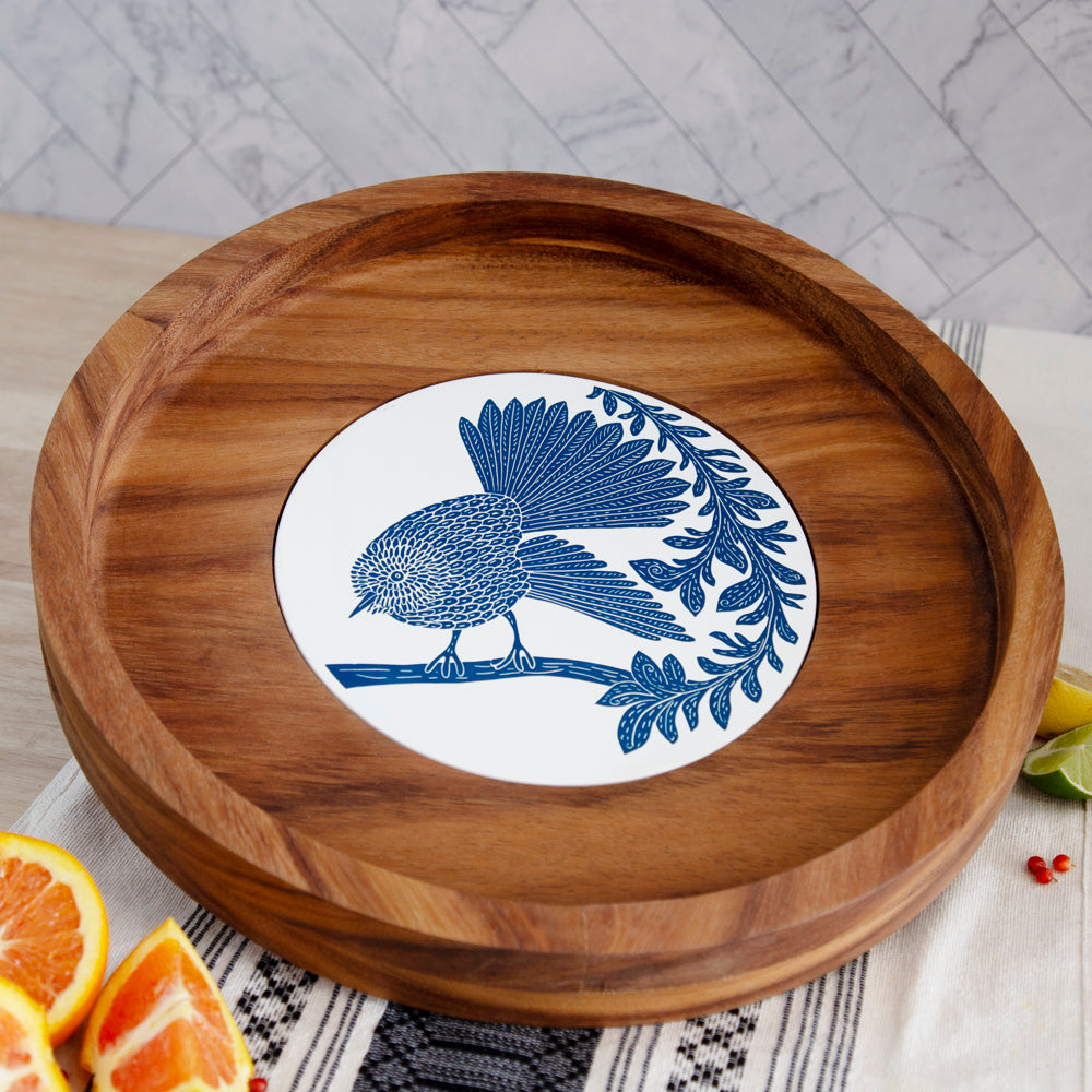 Round Olinalá Parota Solid Wood Serving Tray