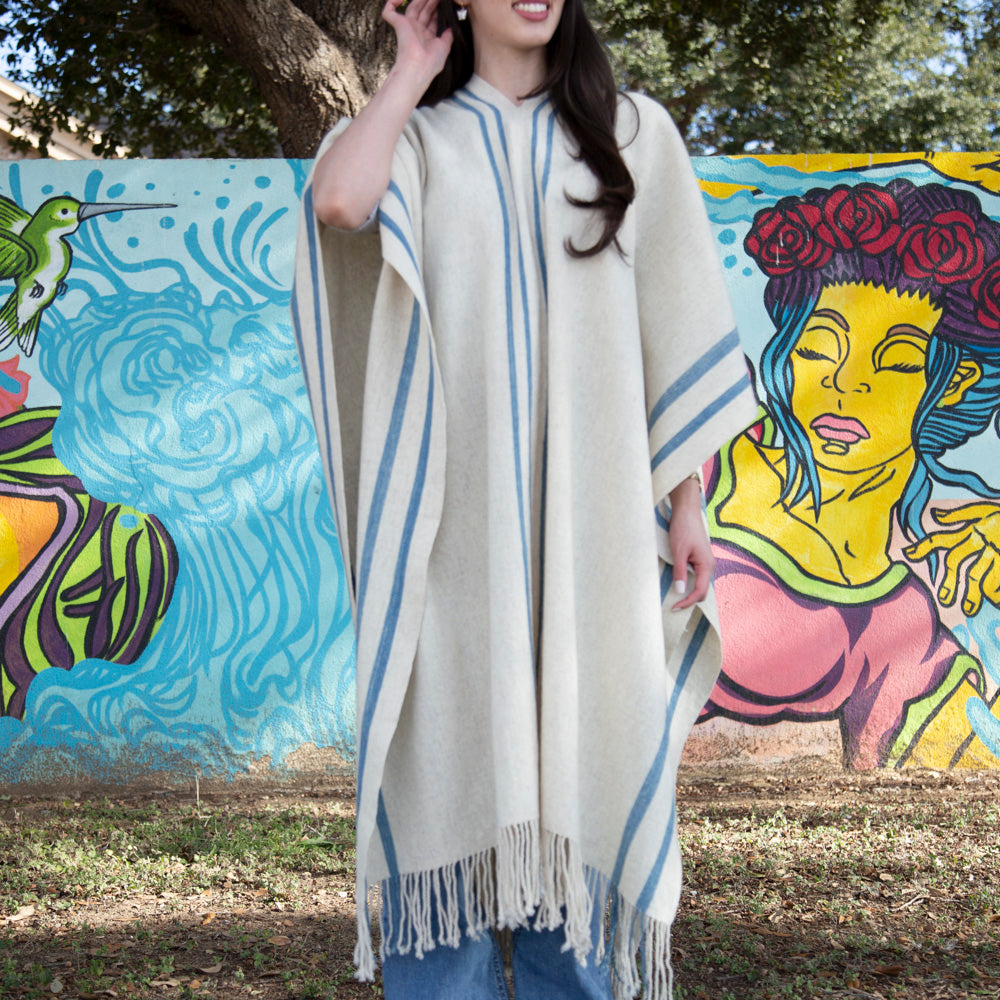 Tanamacoyan Indigo Naturally Dyed Wool Long Poncho