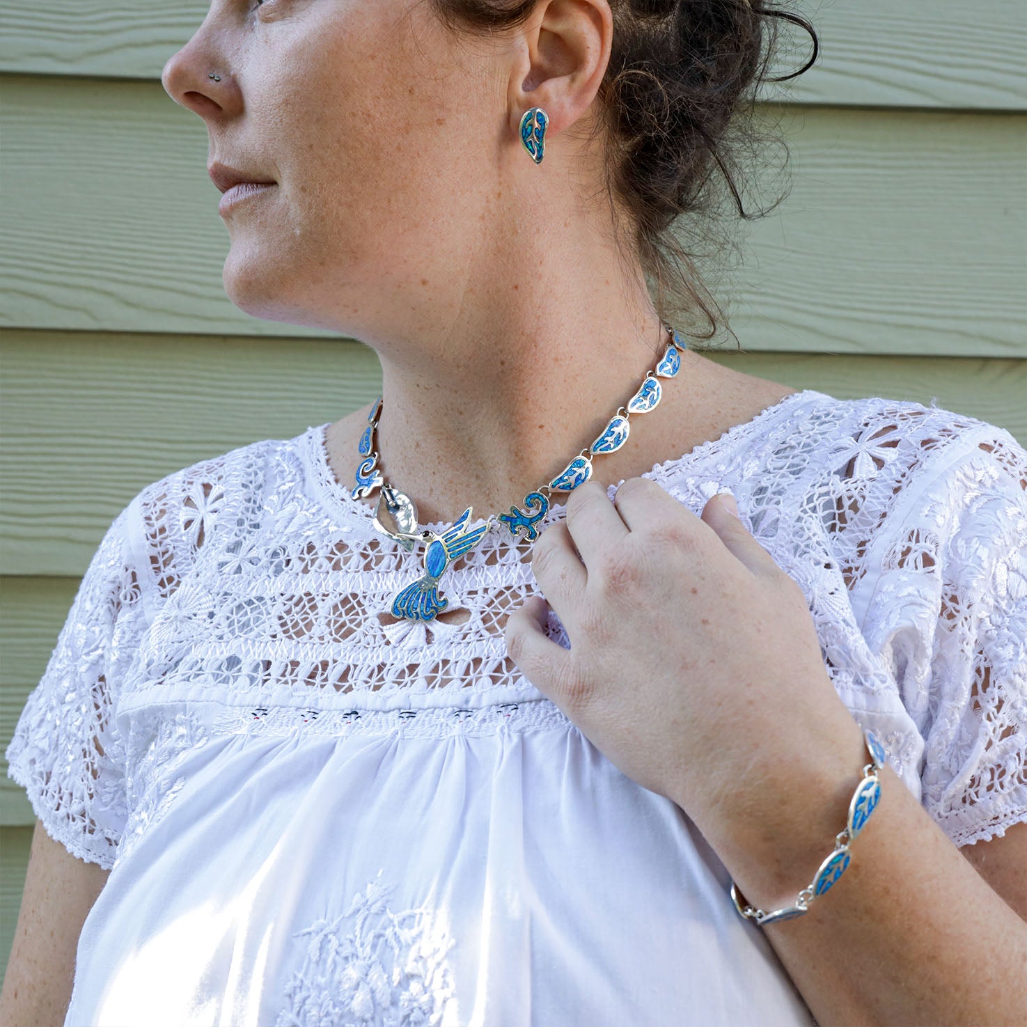 Sterling Silver Colibrí Azul Opal Jewelry Set