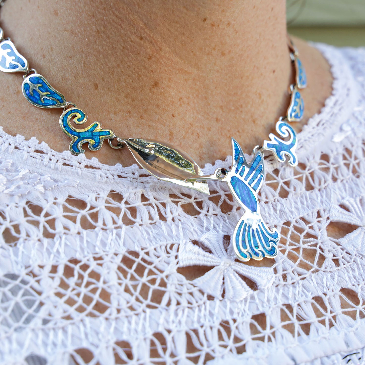 Sterling Silver Colibrí Azul Opal Jewelry Set | Lolo Mexican Mercadito