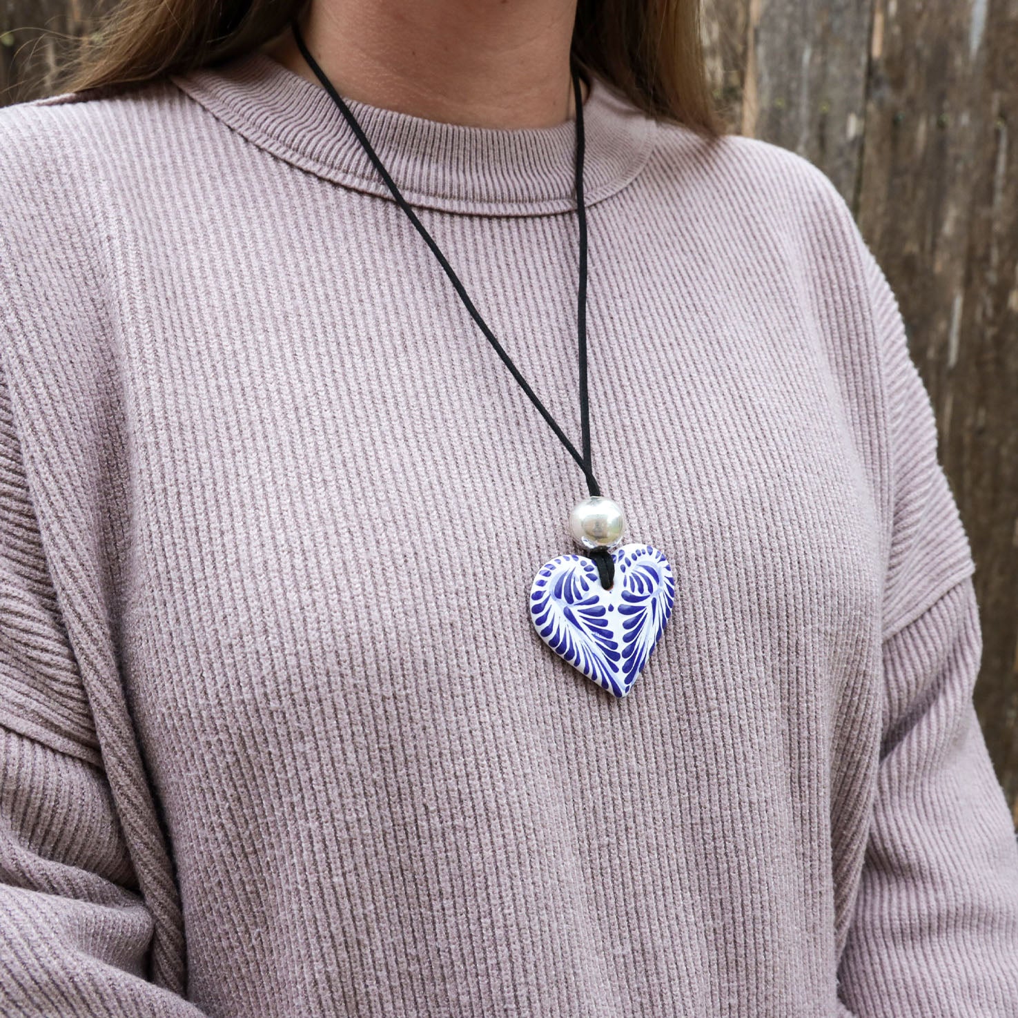 Sterling Silver Talavera Heart Detail Jewelry Set (Necklace & Earrings)