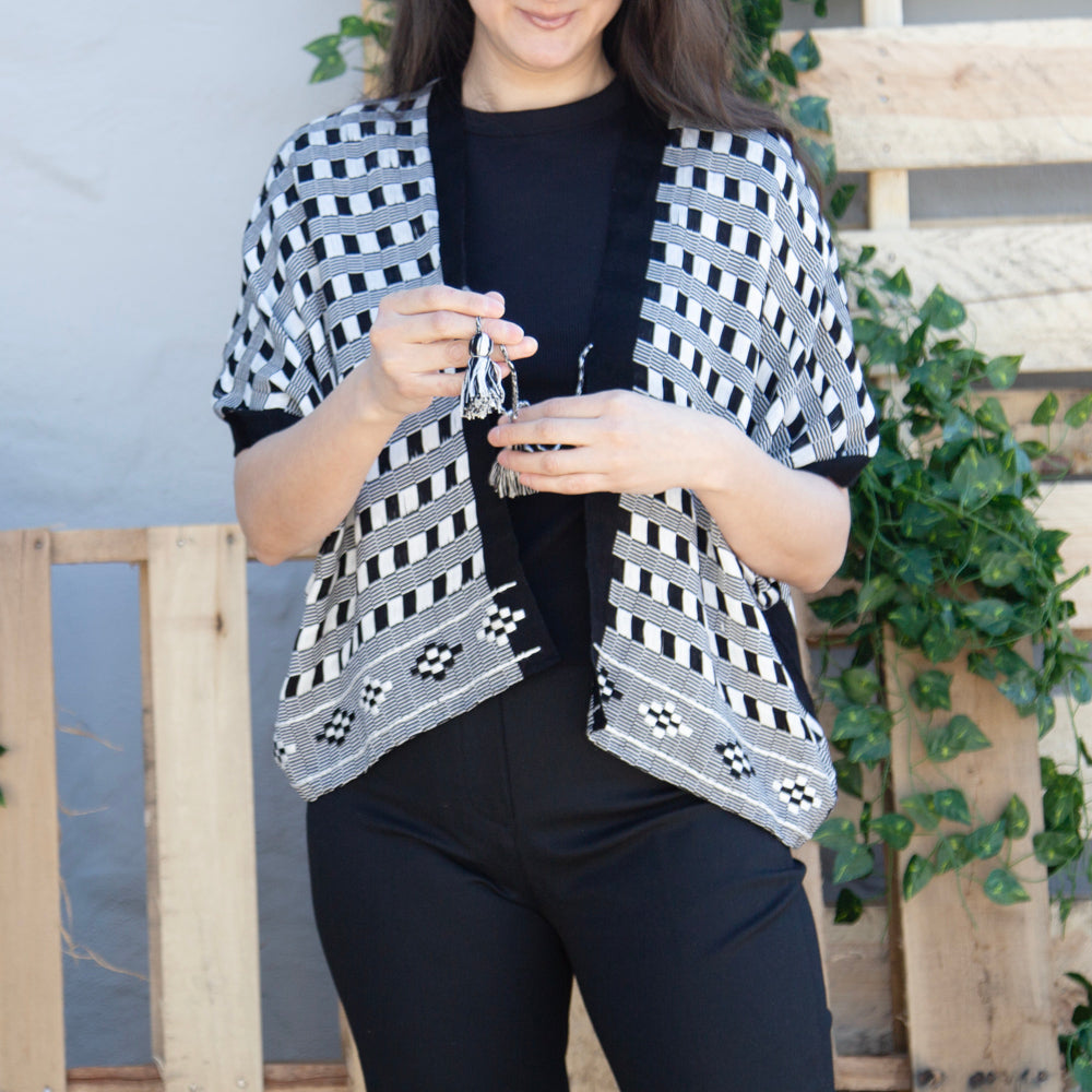 Oxchuc Tie Front Checkered Kimono