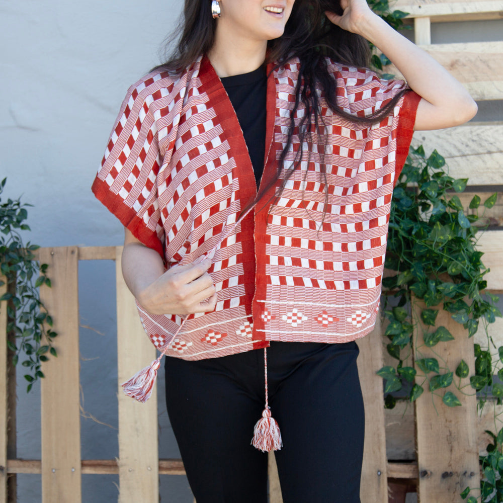 Oxchuc Tie Front Checkered Kimono