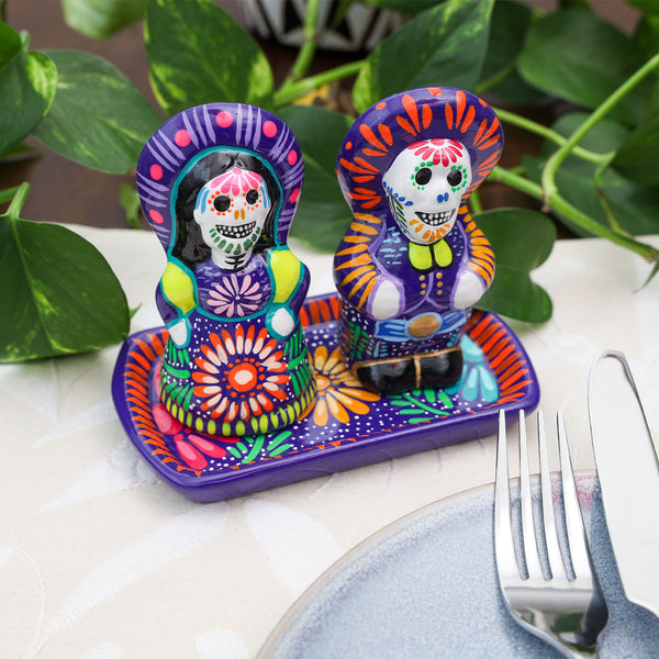 Day of the Dead Couple Clay Salt and Pepper Shaker Set