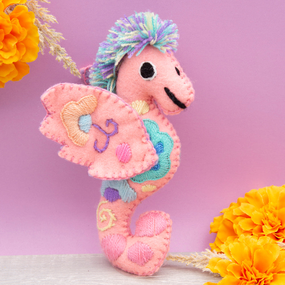 Seahorse Hand-Embroidered Stuffed Animal