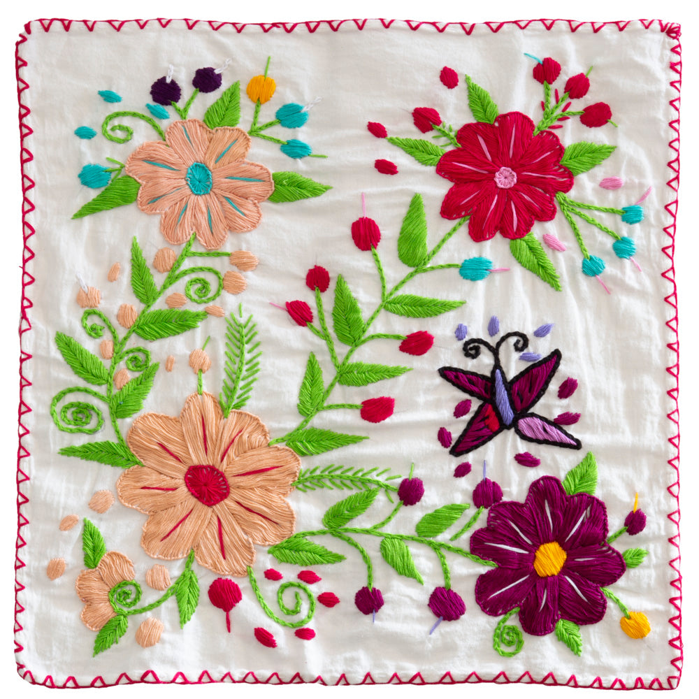 Hand-Embroidered Floral Tortilla Napkin