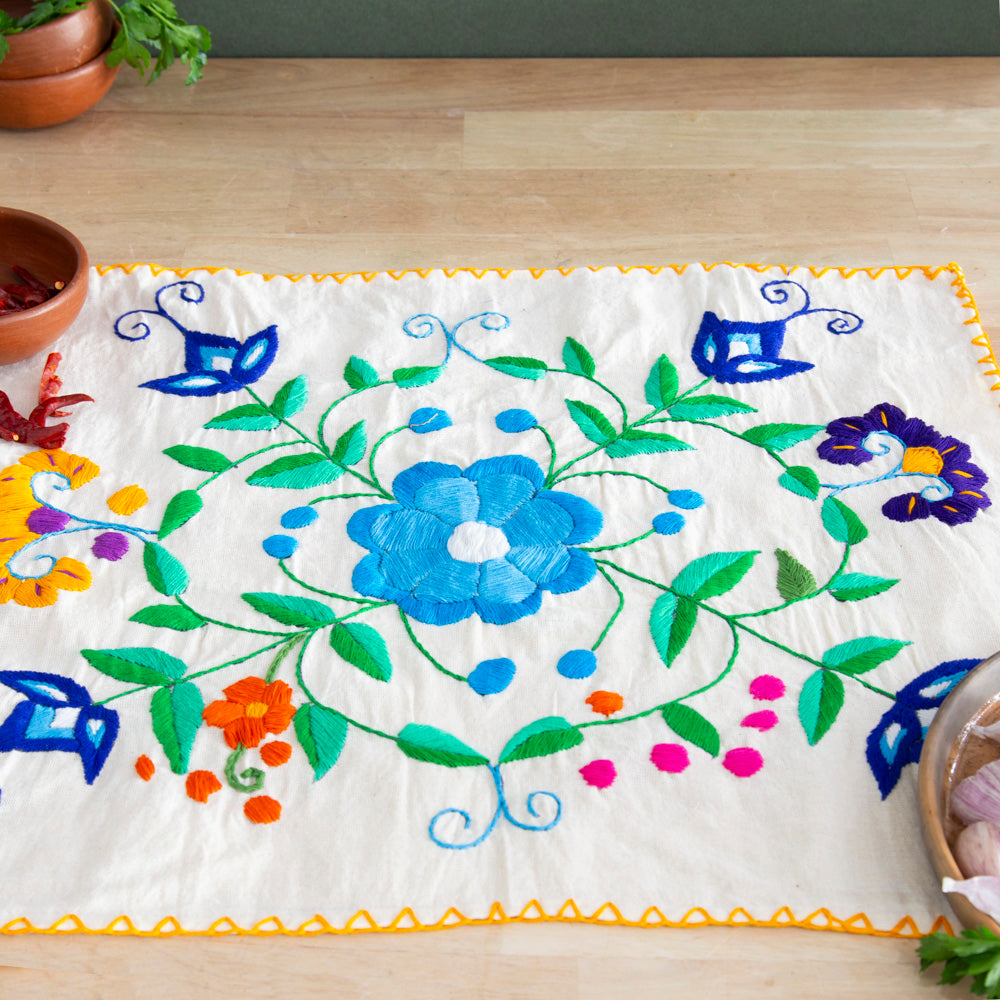 Hand-Embroidered Floral Tortilla Napkin