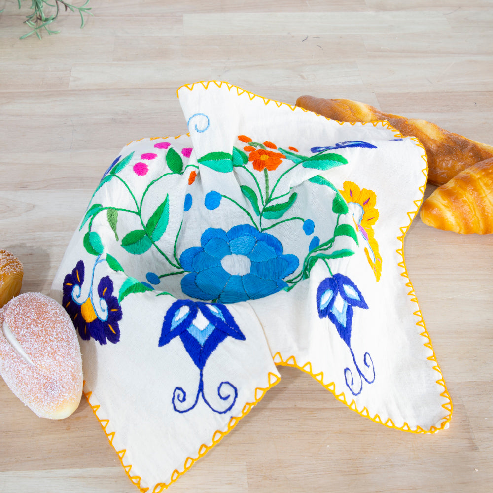 Hand-Embroidered Floral Tortilla Napkin