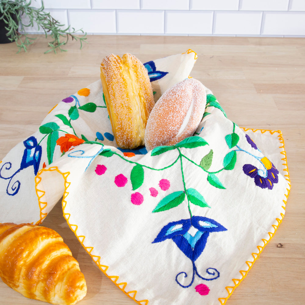 Hand-Embroidered Floral Tortilla Napkin