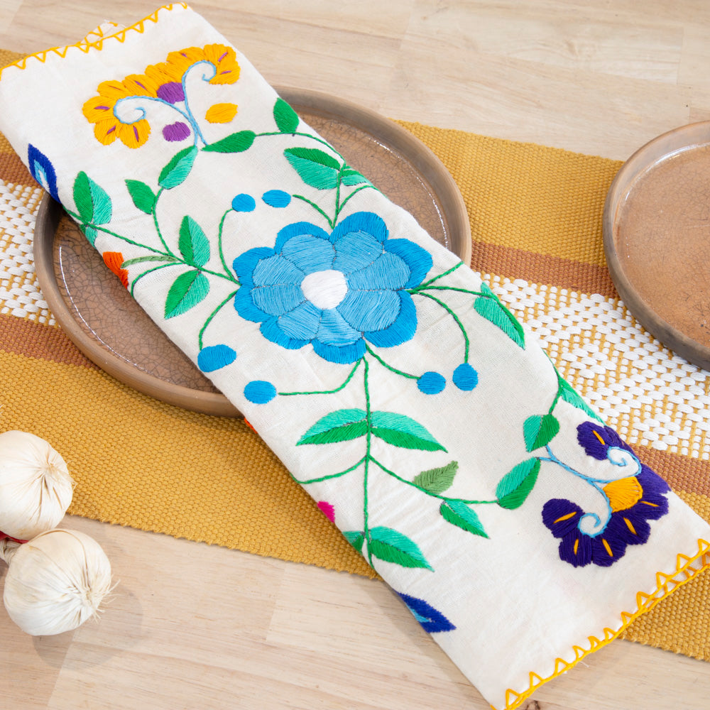 Hand-Embroidered Floral Tortilla Napkin