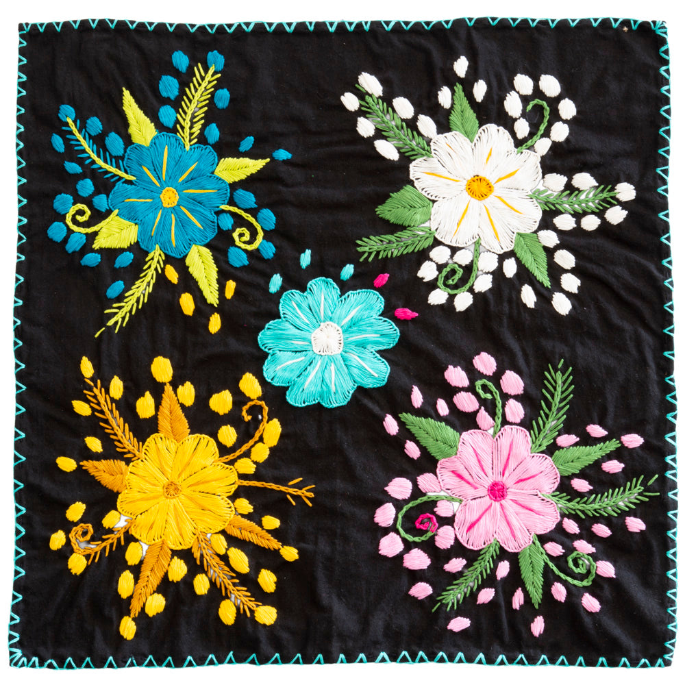 Hand-Embroidered Floral Tortilla Napkin