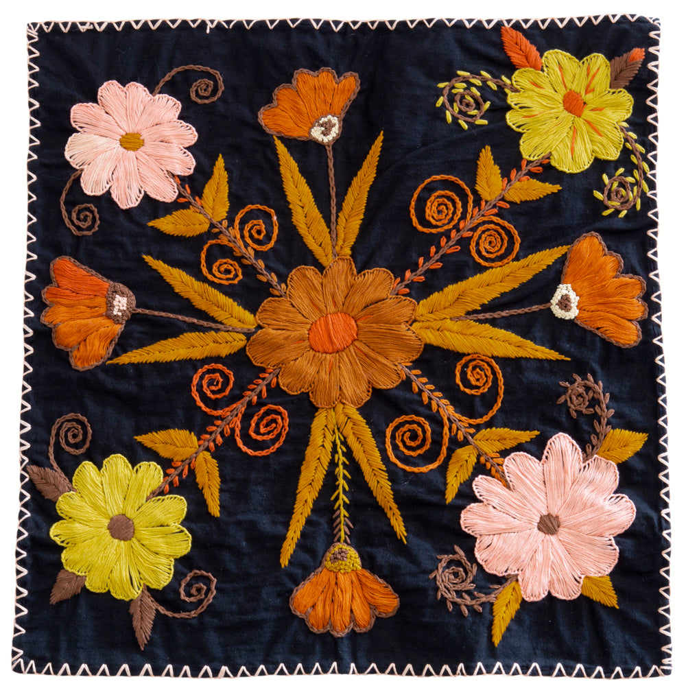 Hand-Embroidered Floral Tortilla Napkin