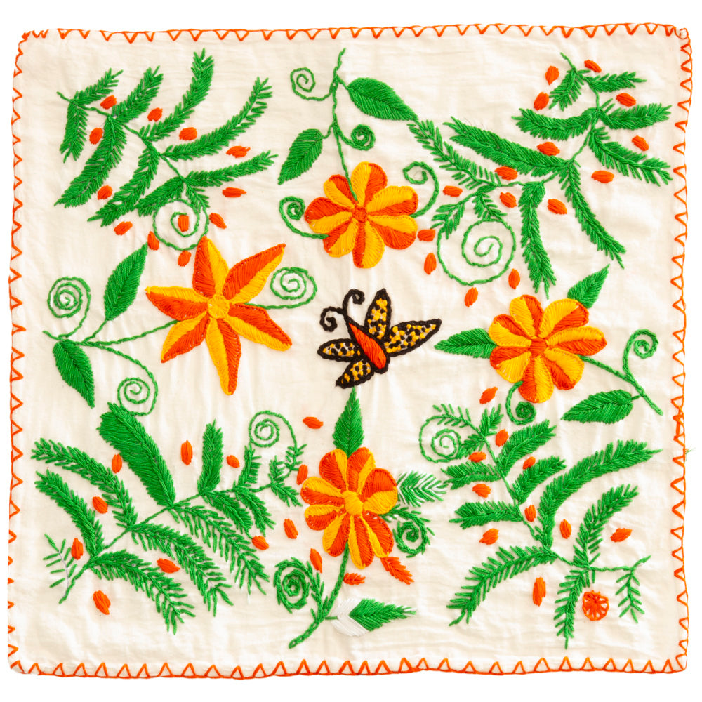 Hand-Embroidered Floral Tortilla Napkin