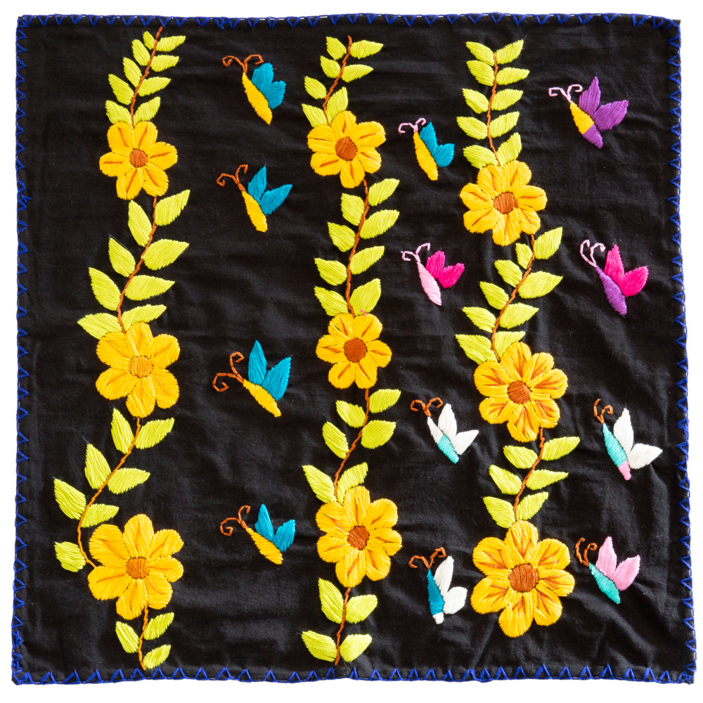 Hand-Embroidered Floral Tortilla Napkin