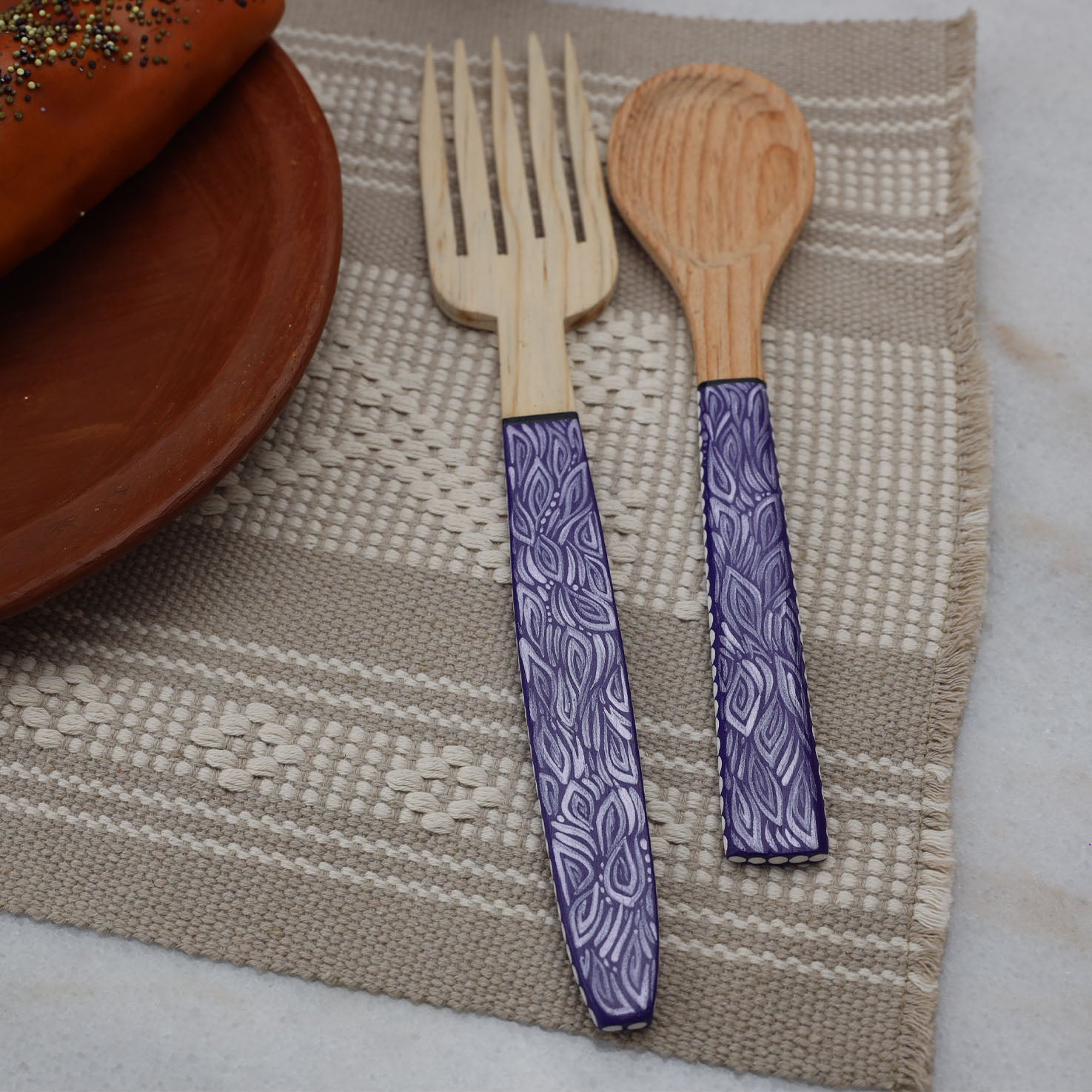 Colorful Hand-Painted Salad Fork & Spoon 2-Piece Set