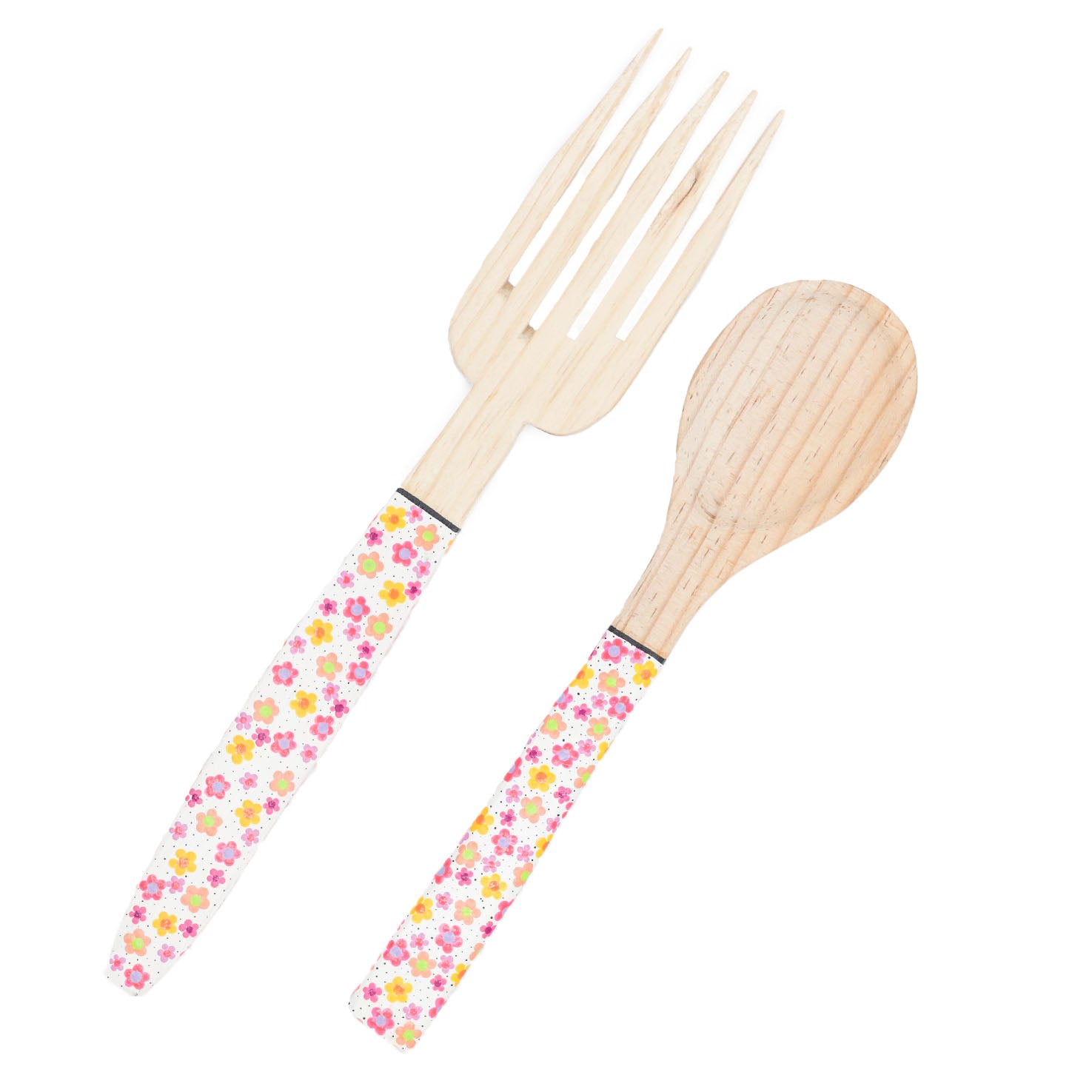 Colorful Hand-Painted Salad Fork & Spoon 2-Piece Set