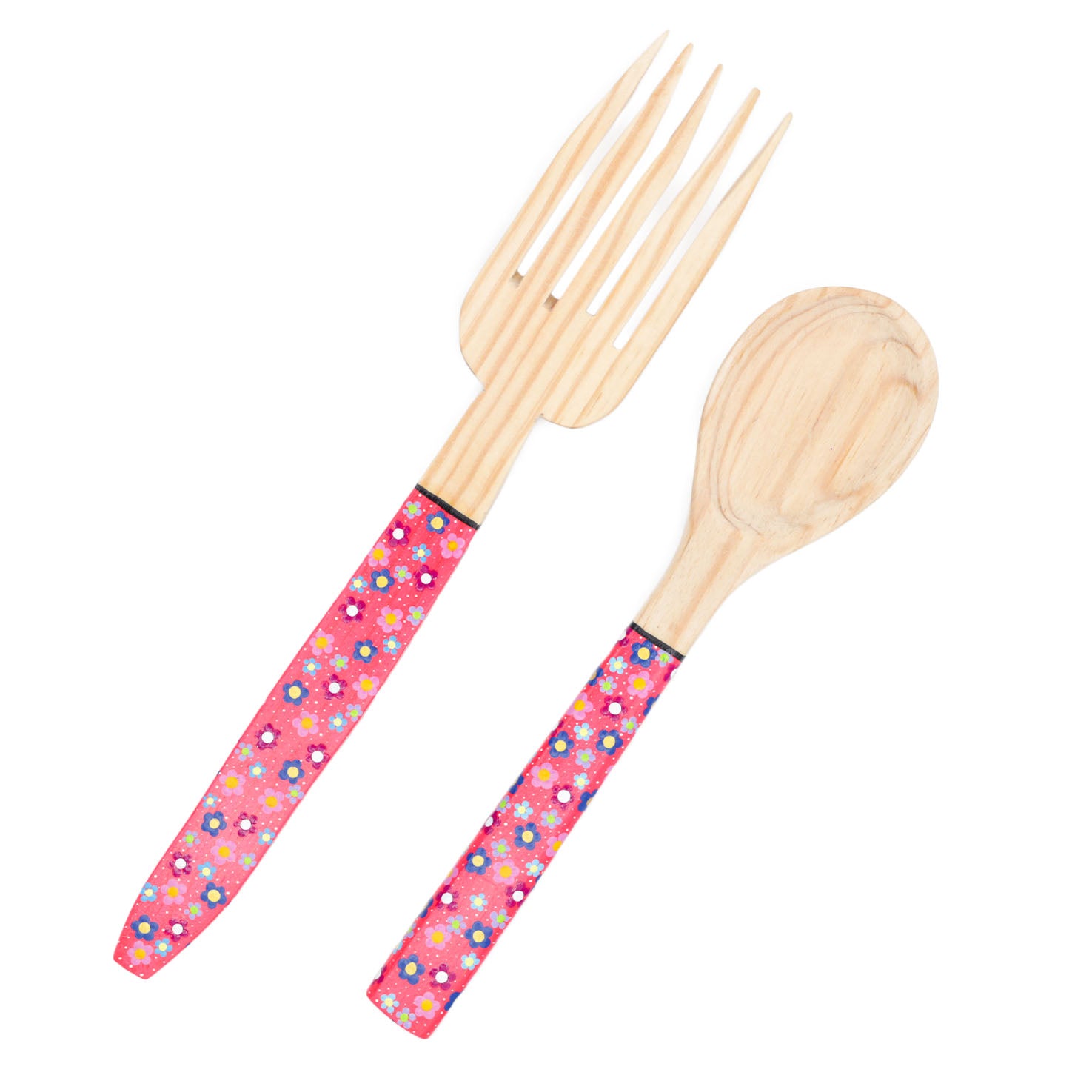 Colorful Hand-Painted Salad Fork & Spoon 2-Piece Set