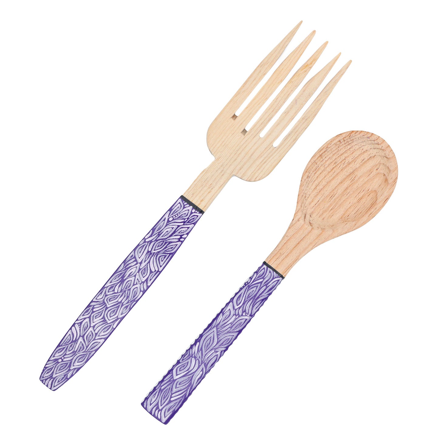 Colorful Hand-Painted Salad Fork & Spoon 2-Piece Set