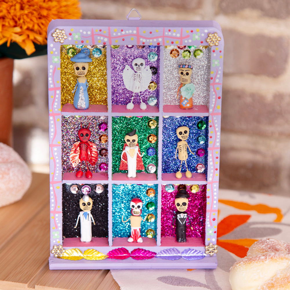 Traditional Calacas Day of the Dead Shadow Box