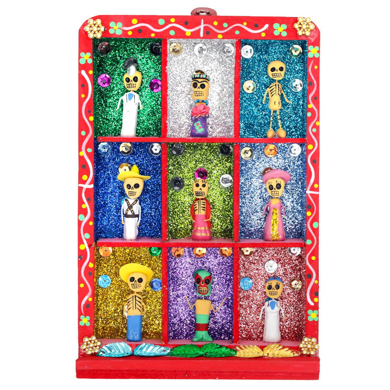 Traditional Calacas Day of the Dead Shadow Box