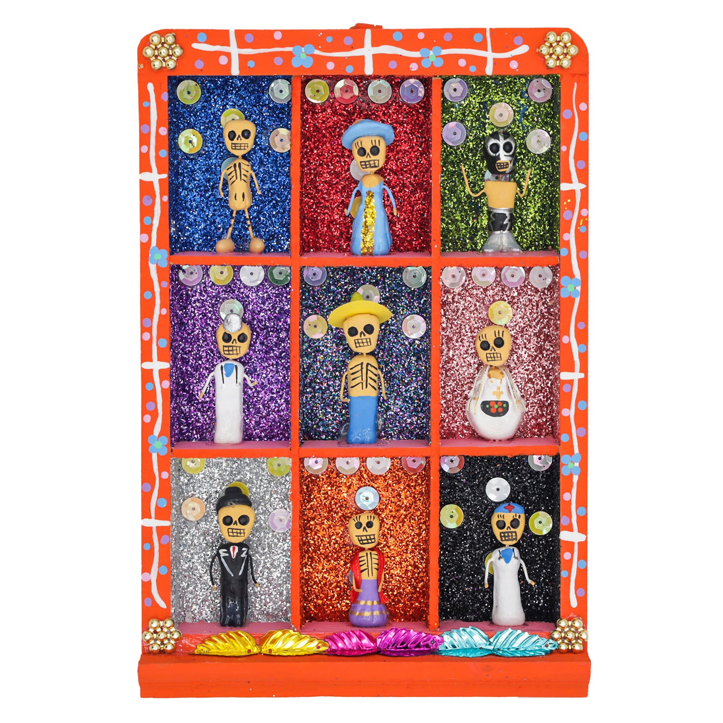 Traditional Calacas Day of the Dead Shadow Box