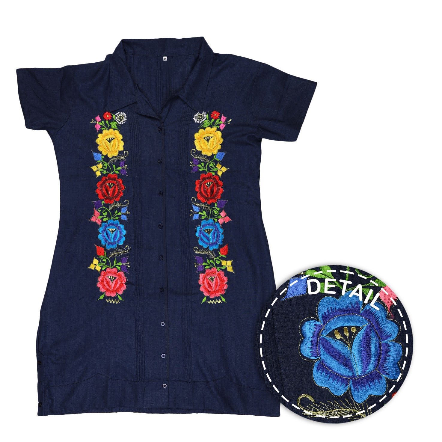 Cali Navy Guayabera Short Sleeve Dress