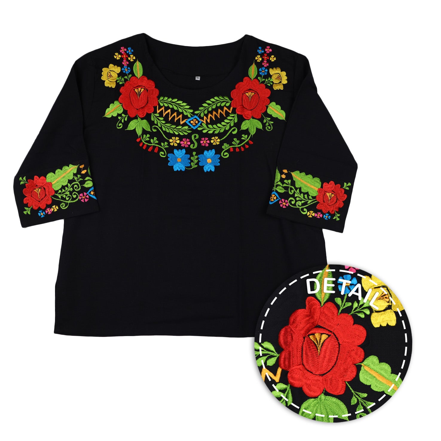 Norma 3/4 Sleeve Embroidered Blouse