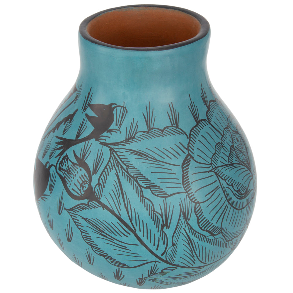 Huancito Short Teal Floral Vase