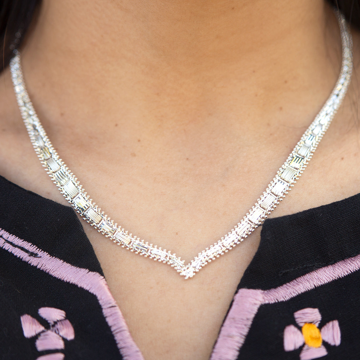 Sterling Silver Squared Tiara Style Necklace & Bracelet Set