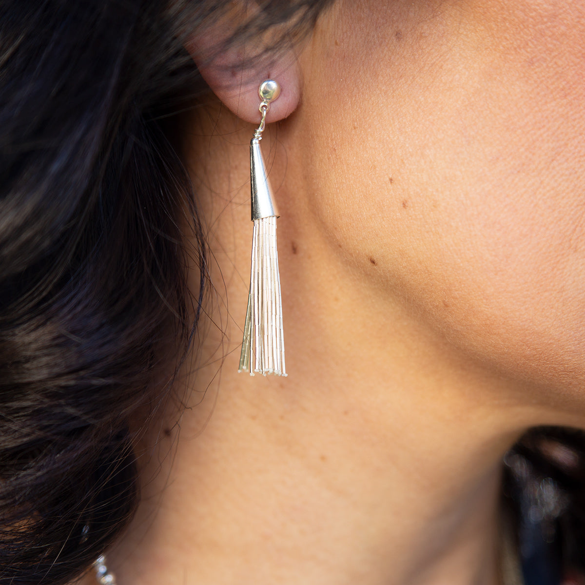 Sterling Silver Tassel Liquid Silver Earrings