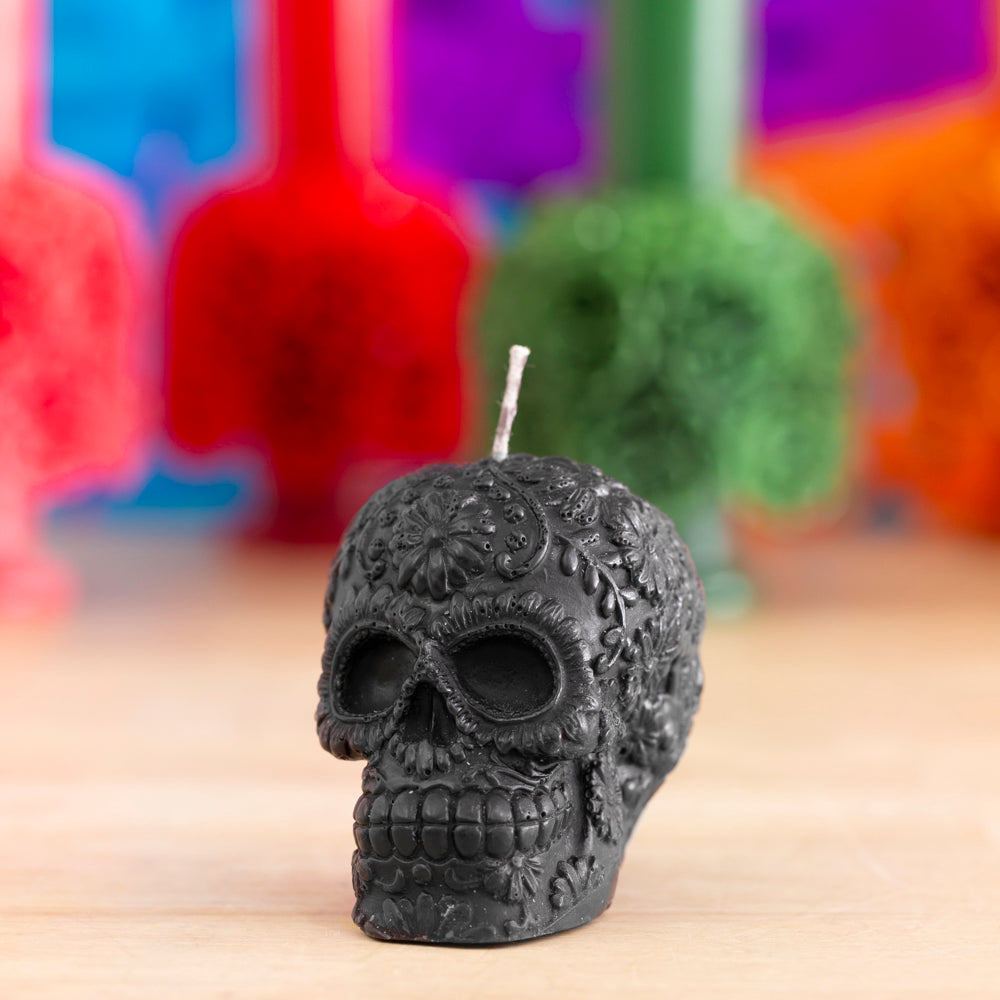 Sugar Skull with Flowers Candle
