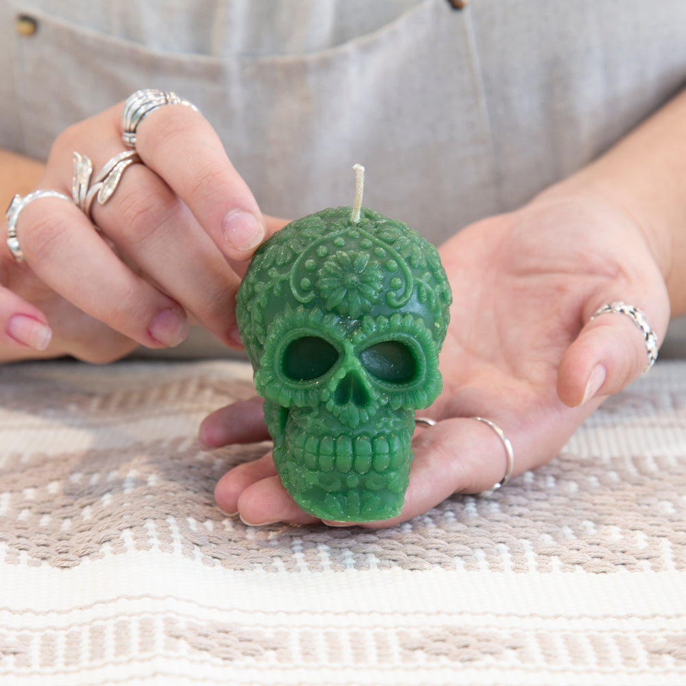 Sugar Skull with Flowers Candle