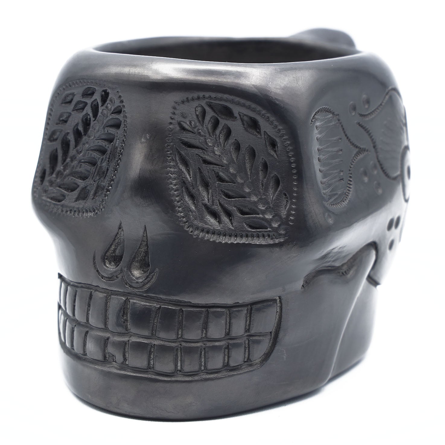 Barro Negro, Black Clay, Carved Sugar Skull Mug