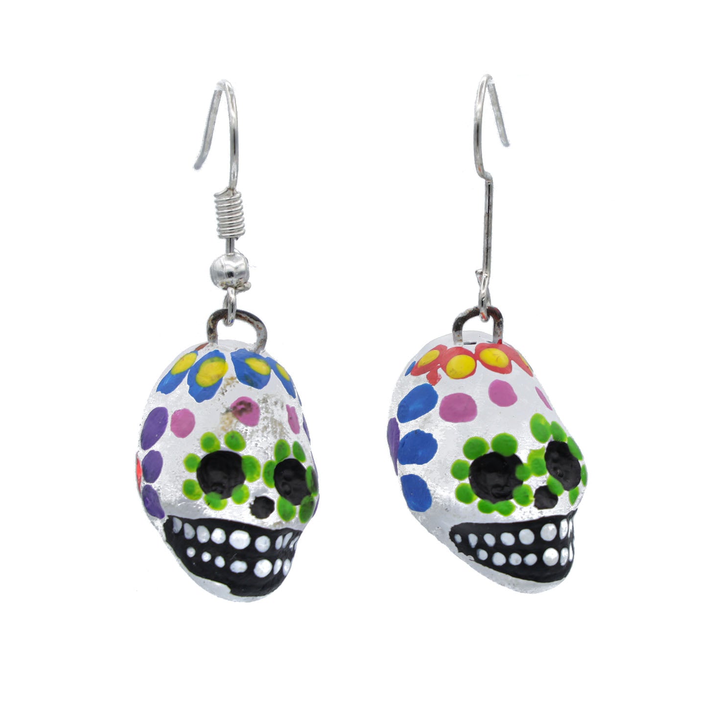 Mini White Sugar Skull Clay Earrings